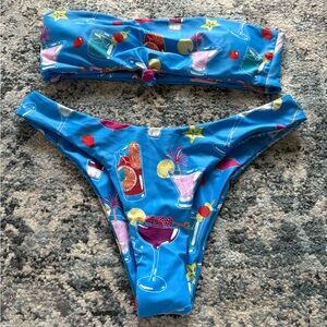 Blue Tropical Print Bikini Set